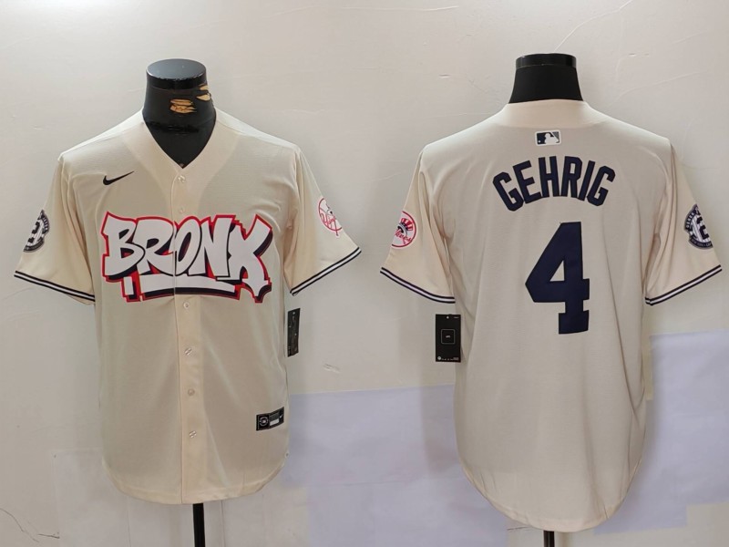 Men New York Yankees #4 Gehrig Cream joint name 2024 Nike MLB Jersey style 1->new york yankees->MLB Jersey